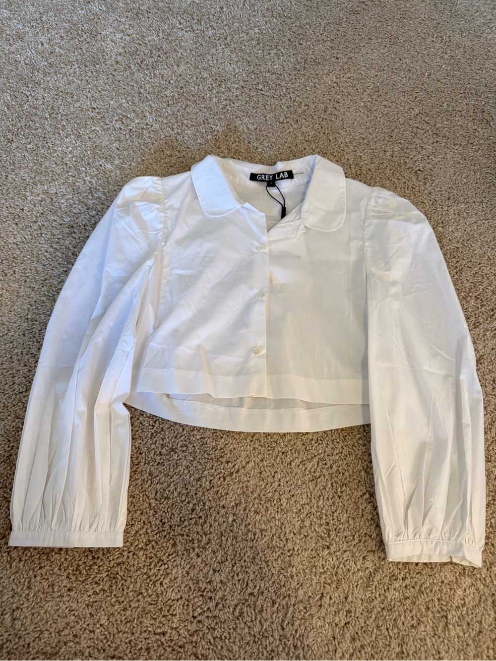 GREY LAB White Button-Front Cropped Top